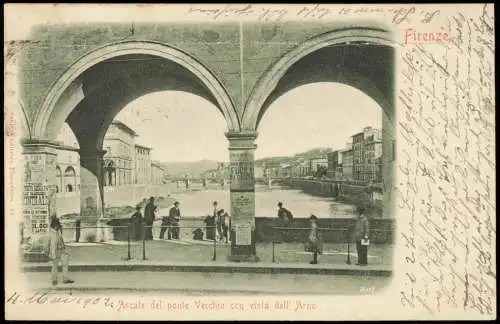 Florenz Firenze Arcate del ponte Vecchio con vista dell' Arno 1902