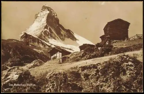 Ansichtskarte Zermatt Matterhorn Le Cervin Alpen Hütten Fotokarte 1928