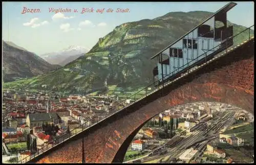 Cartoline Bozen Bolzano Virglbahn u. Blick auf die Stadt. 1914  Südtirol