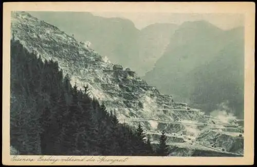 Ansichtskarte Eisenerz (Steiermark) Erzberg. während der Sprengzeit. 1923