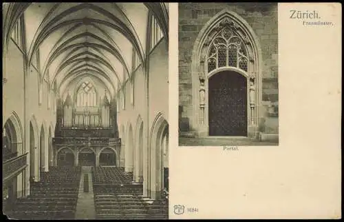 Ansichtskarte Zürich 2 Bild Fraumünster. Portal u. Orgel 1908