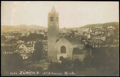 Ansichtskarte Zürich St. Antonius-Kirche. Fotokarte 1928