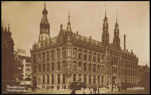 Postkaart Amsterdam Amsterdam Straßenbahn Postkantoor 1928