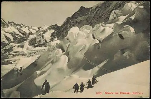 Ansichtskarte .Schweiz Séracs am Eismeer (3161 m) Wanderer 1912