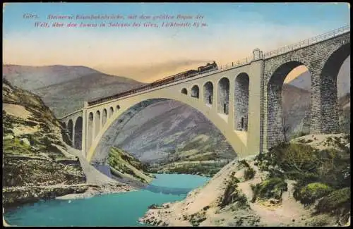 Cartoline Görz Gorizia (Gorica / Gurize) Steinerne Eisenbahnbrücke 1918