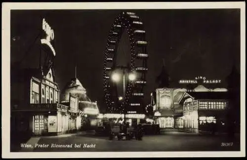 Ansichtskarte Wien Prater Kino Riesenrad bei Nacht 1930