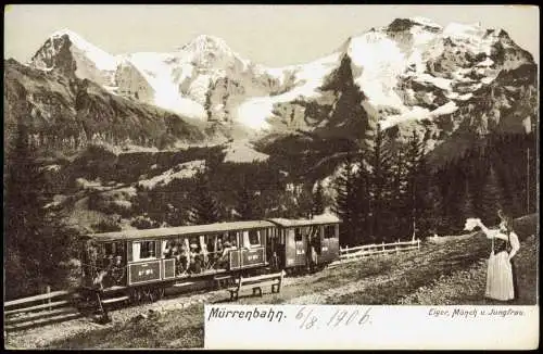 Ansichtskarte Mürren Mürrenbahn Eiger, Mönch u. Jungfrau. 1906