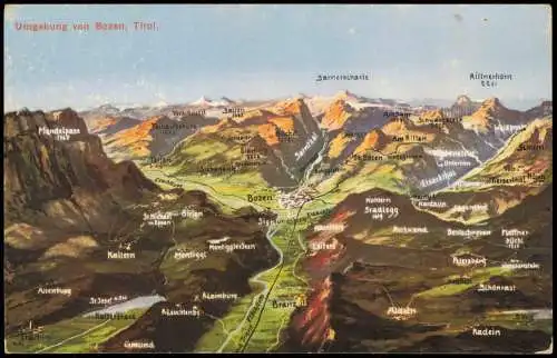 Cartoline Bozen Bolzano Landkarten AK Umgebung 1912  Südtirol