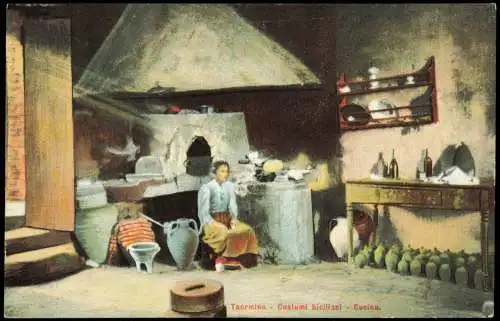 Cartoline Taormina Costumi Siciliani Cucina. 1912  Sicilia Sizilien