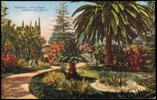 Cartoline Palermo Palermo (Palermu) Villa Tasca veduta del Parco 1912