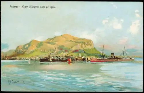 Palermo Palermo (Palermu) Monte Pellegrino visto dal mare. Künstlerkarte 1909