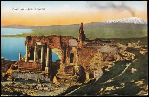 Cartoline Taormina Teatro Greco. Vulkan Etna 1912  Sicilia Sizilien