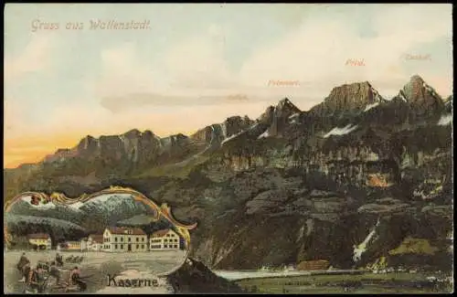 AK Walenstadt Wallenstadt 2 Bild Stadt Kaserne 1906  Stempel Schiessschule