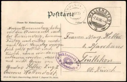 AK Walenstadt Wallenstadt 2 Bild Stadt Kaserne 1906  Stempel Schiessschule