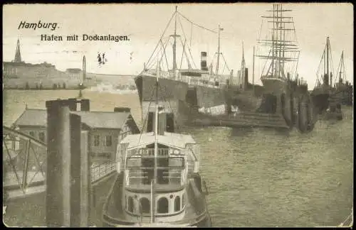 Ansichtskarte Hamburg Hafen mit Dockanlagen. 1916  gel. Feldpoststempel