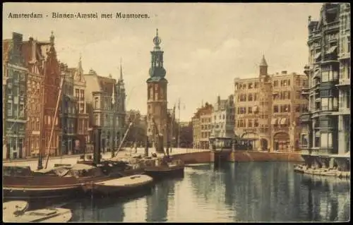 Postkaart Amsterdam Amsterdam Binnen-Amstel met Munttoren. 1913