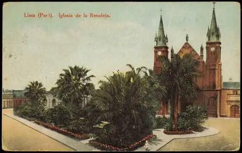 Postcard Lima Peru Iglesia de la Recoleta. 1924