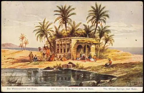 Suez السويس as-Suways Palästina Die Mosesquellen bei Suez. Künstlerkarte 1911