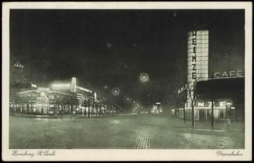 Ansichtskarte St. Pauli-Hamburg Reeperbahn bei Nacht Leuchtreklame 1946