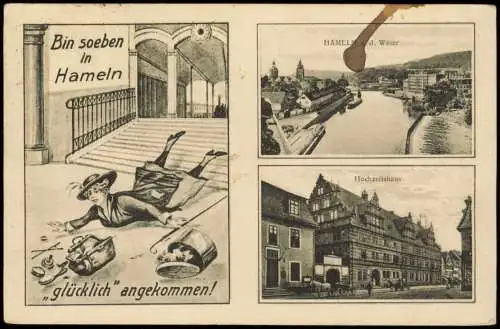 Ansichtskarte Hameln 3 Bild Stadt Haus - Bin soeben angekommen 1922