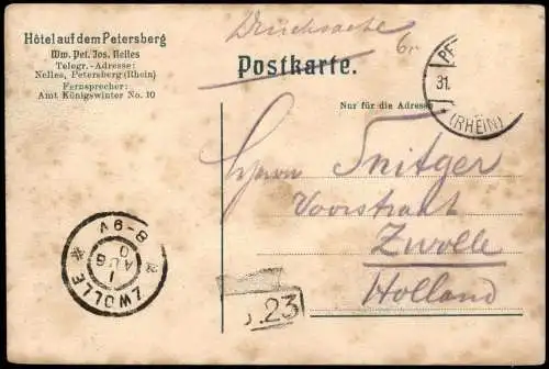 Ansichtskarte Königswinter Hotel Petersberg und Kapelle - Nelles 1909