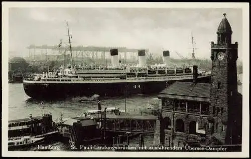 Ansichtskarte St. Pauli-Hamburg Landungsbrücken Übersee-Dampfer Steamer 1932