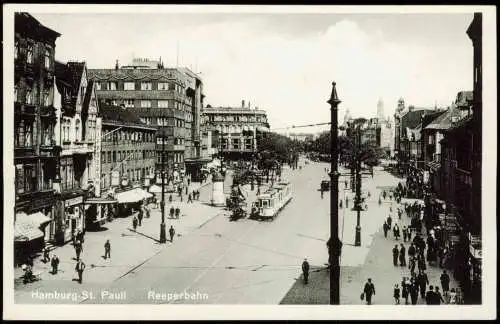 Ansichtskarte St. Pauli-Hamburg Reeperbahn Straßenbahn 1930