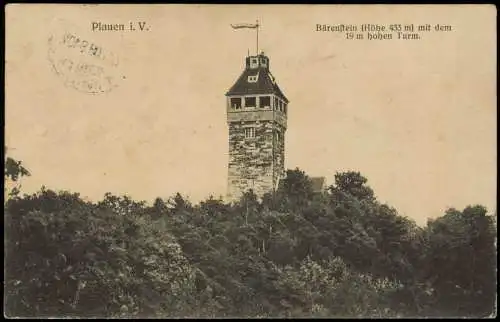 Ansichtskarte Plauen (Vogtland) Bärenstein mit hohen Turm 1908