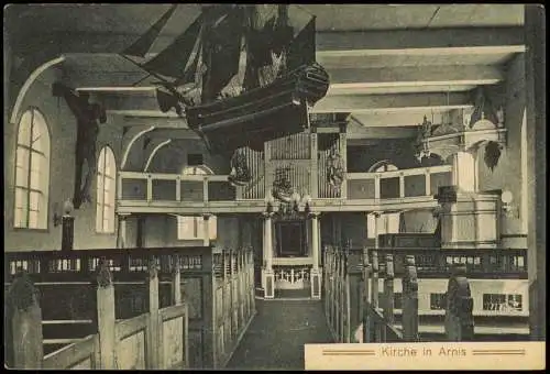 Ansichtskarte Arnis an der Schlei Kirche - Orgel Segelboot 1919