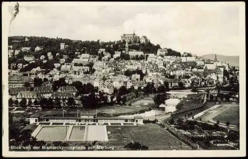 Marburg an der Lahn Blick von der Bismarckpromenade Schwimmbad - Stadt 1934