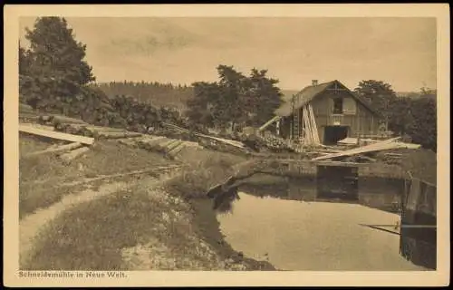 Ansichtskarte Schwarzenberg (Erzgebirge) Schneidemühle in Neue Welt. 1926