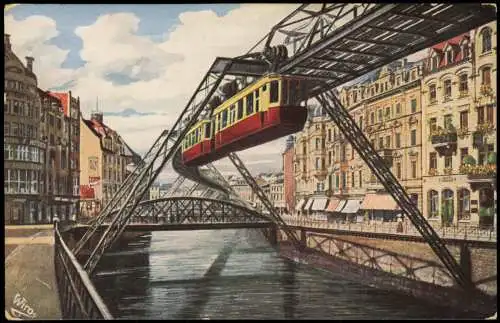 Ansichtskarte Elberfeld-Wuppertal Schwebebahn - Schloßbleiche 1912