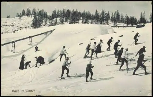 Ansichtskarte  Harz im Winter, Skifahrer 1911  gel. Stempel Goslar