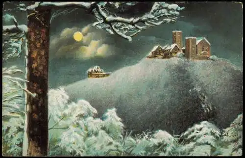 Eisenach Wartburg von Süd-West Winterlandschaft im Mondschein. 1911