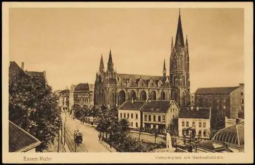 Ansichtskarte Essen (Ruhr) Viehoferplatz mit Gertrudiskirche 1926