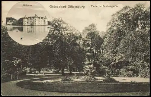 Glücksburg (Ostsee) Lyksborg Partie im Schlossgarten, Schloß 2 Bild 1908