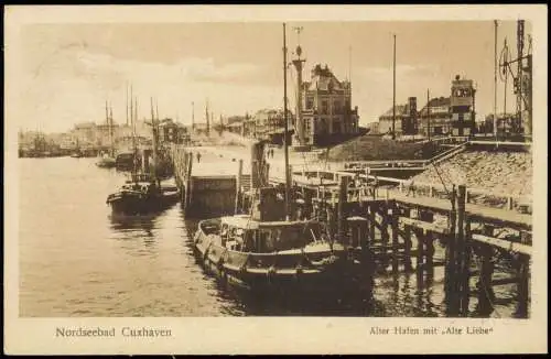 Ansichtskarte Cuxhaven Alter Hafen mit Alte Liebe Schiffe 1927