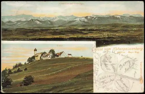 Ansichtskarte Hohenpeißenberg 2 Bild Gebirge und Totale 1905