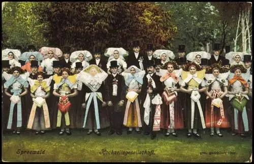 .Brandenburg Wendische-Trachten - Typen - Spreewald Hochzeitsgesellschaft 1912