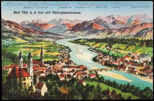 Ansichtskarte Bad Tölz Stadtblick - Künstlerkarte 1930