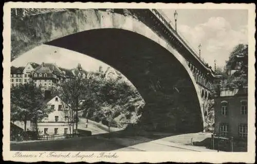 Ansichtskarte Plauen (Vogtland) Friedrich Augustbrücke, Straße 1938