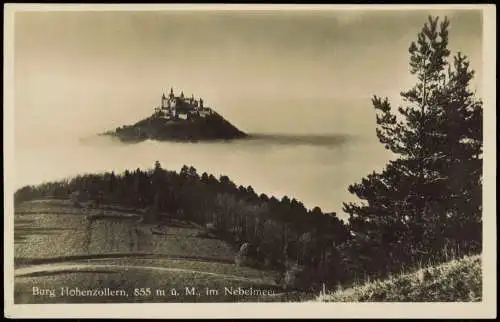 Ansichtskarte Hechingen Burg Hohenzollern im Nebelmeer - Stimmungsbild 1930