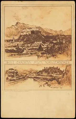 Ansichtskarte Salzburg 2 Bild Stadtansichten - Künstlerkarte 1912