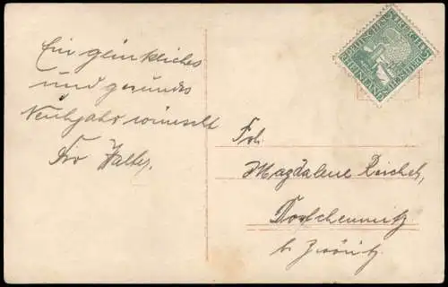 Neujahr Sylvester New Year Liebespaar vor Kleeblatt Fotokunst 1924