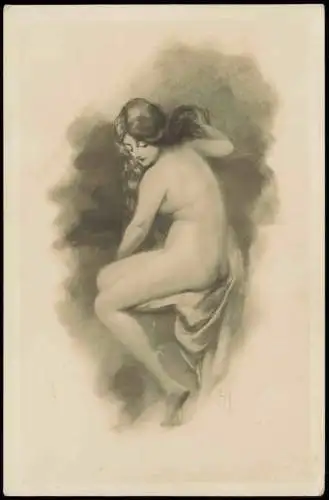 Ansichtskarte  Erotik Nackt - Nude Studie schöne Frau Künstlerkarte 1922