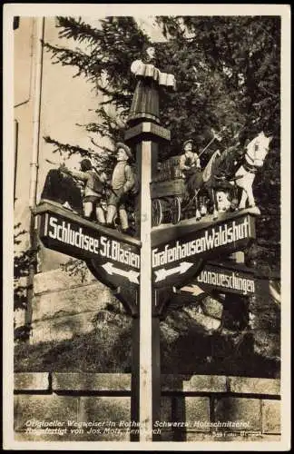 Ansichtskarte Rothaus-Grafenhausen geschnitzter Wegweiser 1938