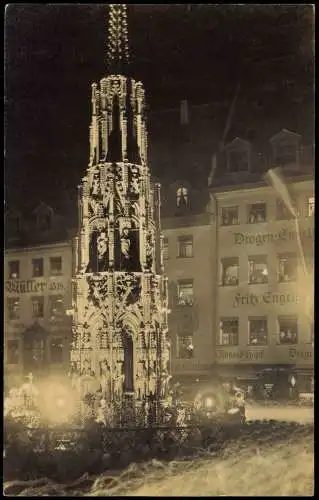 Ansichtskarte Nürnberg Schöner-Brunnen Geschäfte bei Nacht Weihnachten 1932