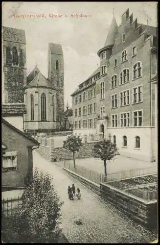 Ansichtskarte Rapperswil-Jona Straßenpartie Kirche und Schulhaus 1913