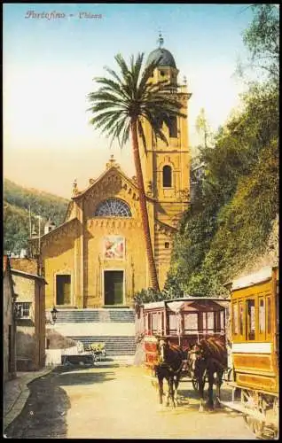 Cartolina Portofino Chiesa/Pferdestraßenbahn an der Kirche 1912