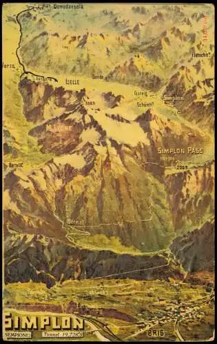 Ansichtskarte Simplon VS Landkarten AK Brig u.a. 1914 Kanton Wallis